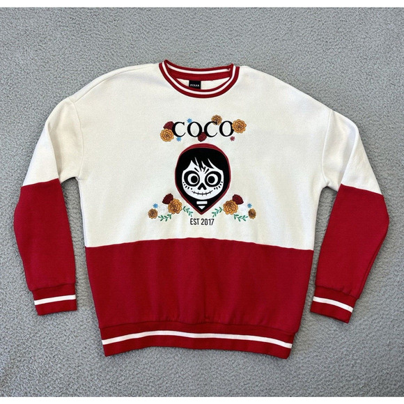 Disney Pixar Coco Sweatshirt Womens XS Oversized Embroidered‎ Crewneck - Picture 1 of 10